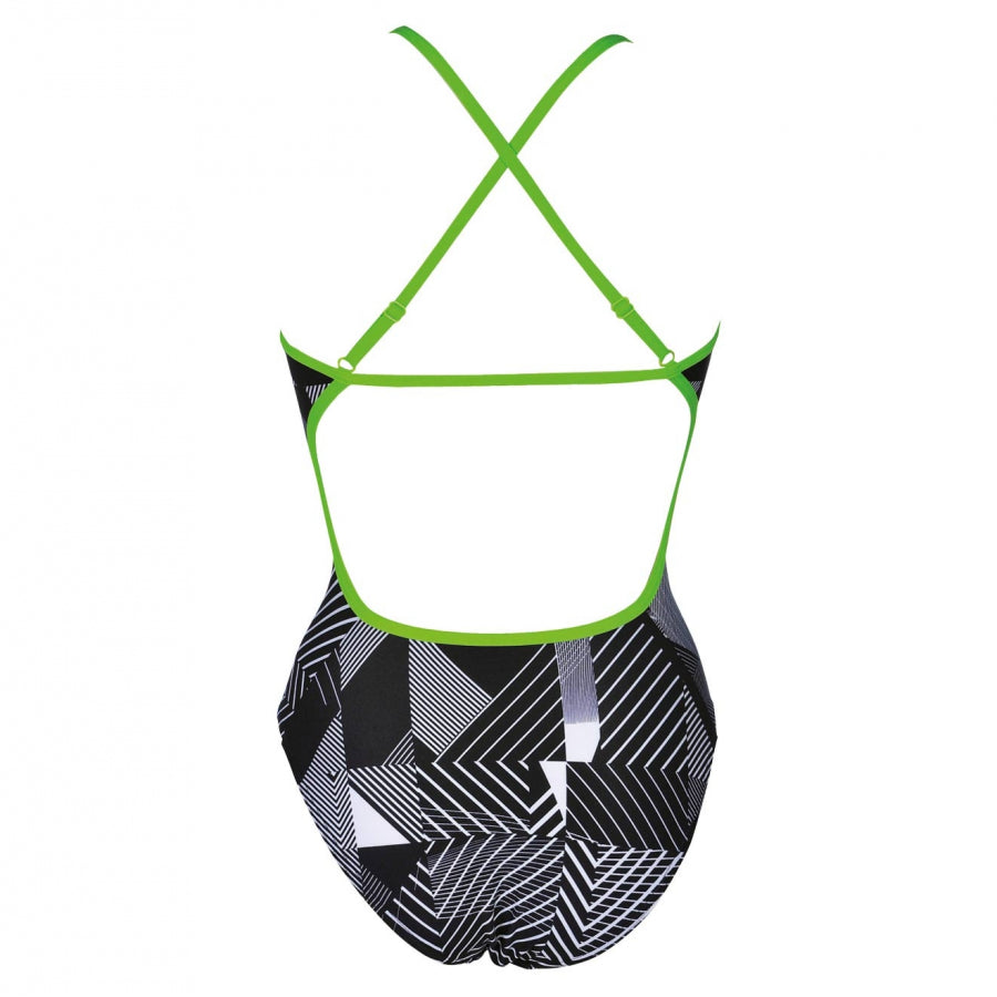 Arena Optical Ladies High Leg Swimsuit - Black / White / Green