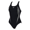 Arena Madir swimsuit in black with silver detailing (Front)