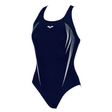 Arena Madir swimsuit in denim blue with white detailing (Front)